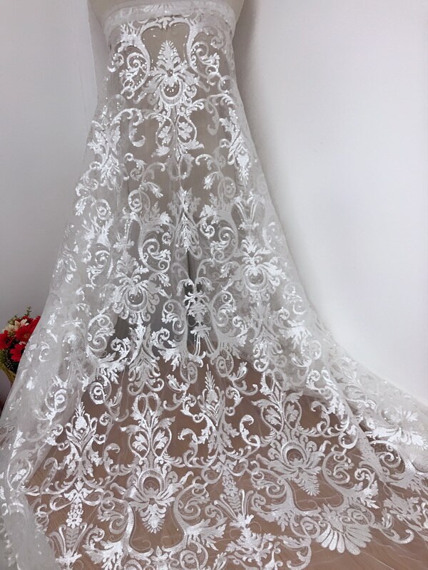 135cm hvite brudekjoler til brudekjoler applikasjon diy brude hodeplagg skjerf slør brodert paillett blondere stoff lapp gardin