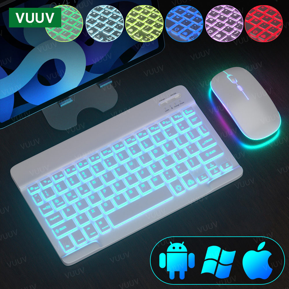 Teclado retroiluminado para tableta, periférico inalámbrico compatible con Bluetooth, ratón para Android, Windows, iOS, tableta, teléfono, portátil