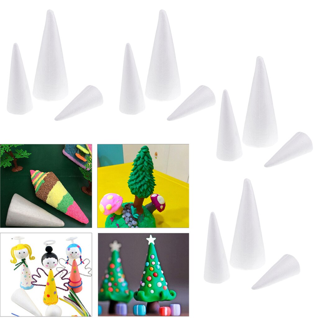 12 Cone Shape Styrofoam Foam For Handmade Modelling Kid Craft DIY 15/20/25cm