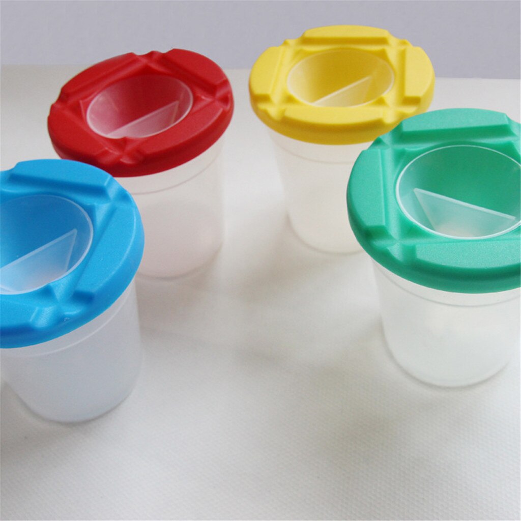 Juego de brochas de pintura para niños, set de 4 pinceles de cerdas para pintura acrílica Gouache, con taza de cubo de lavado, con agua y aceite, suministro de arte