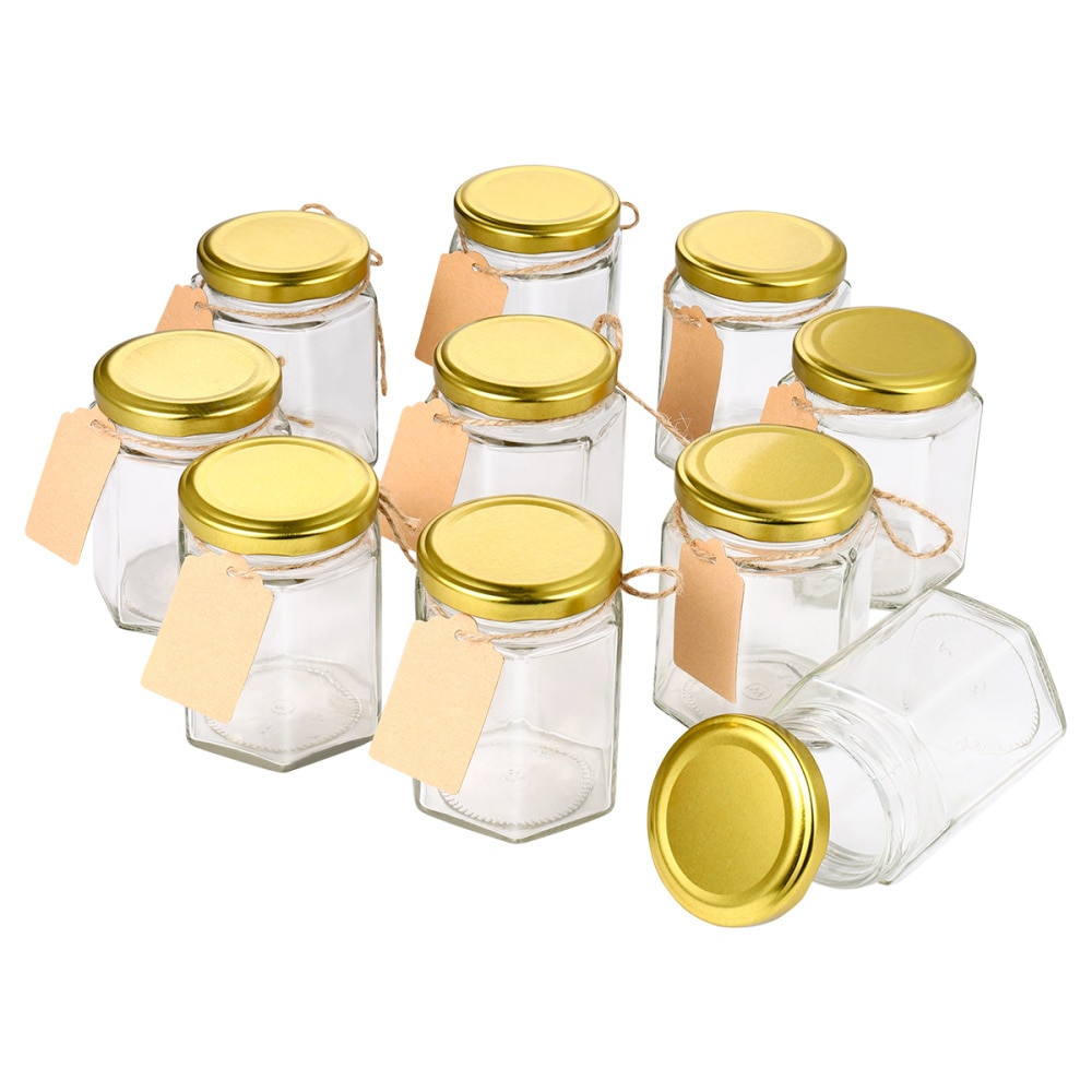 10 Uds de vidrio transparente de 180ml tarros de mermelada de miel con tapa cocina frascos de botellas de almacenamiento té y café frijoles granos dulces contenedores tarro: Default Title