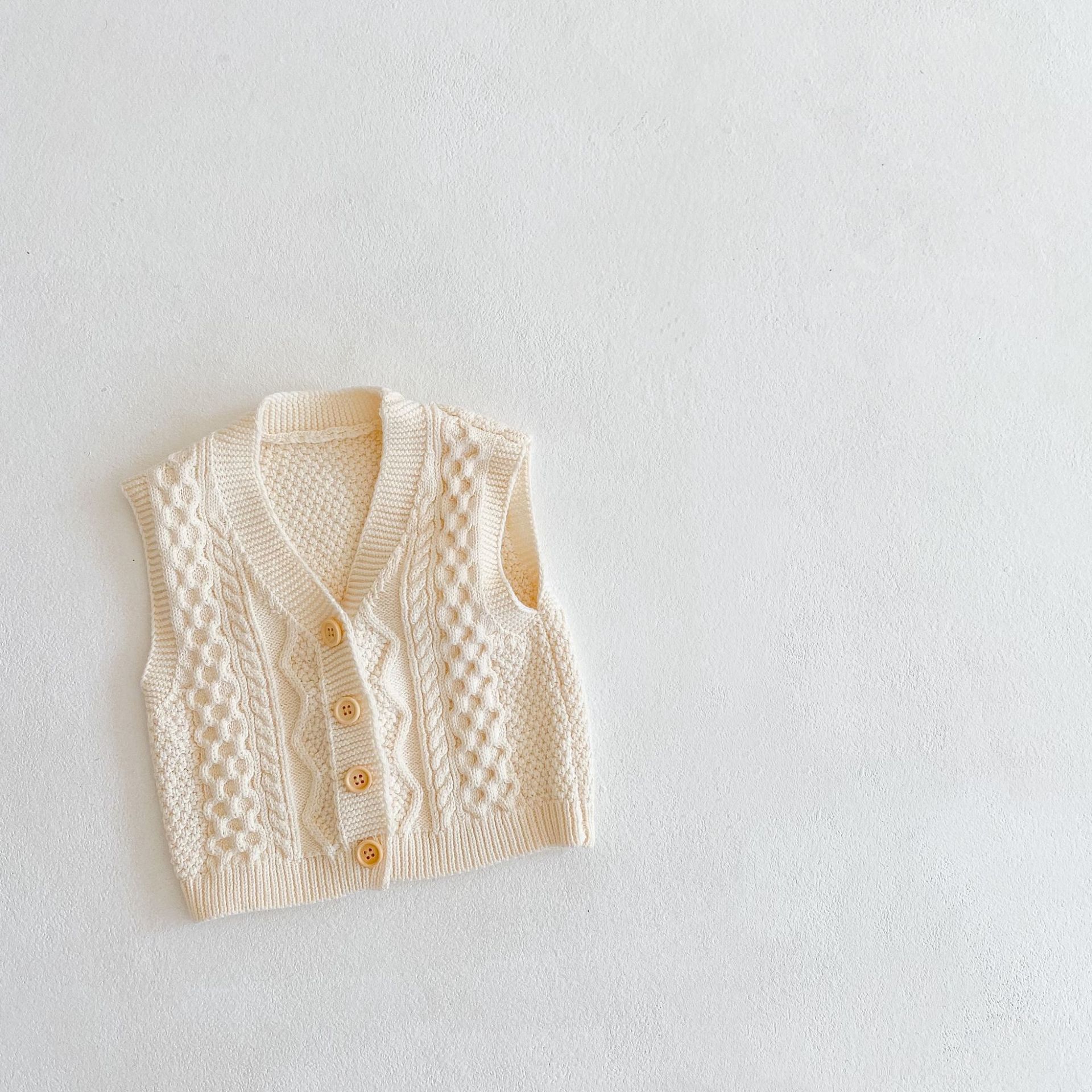 Pull sans manches en tricot pour bébé fille et garçon, Cardigan à simple boutonnage, manteau en coton pour enfants, veste tricotée,: apricot white / 24M  90cm