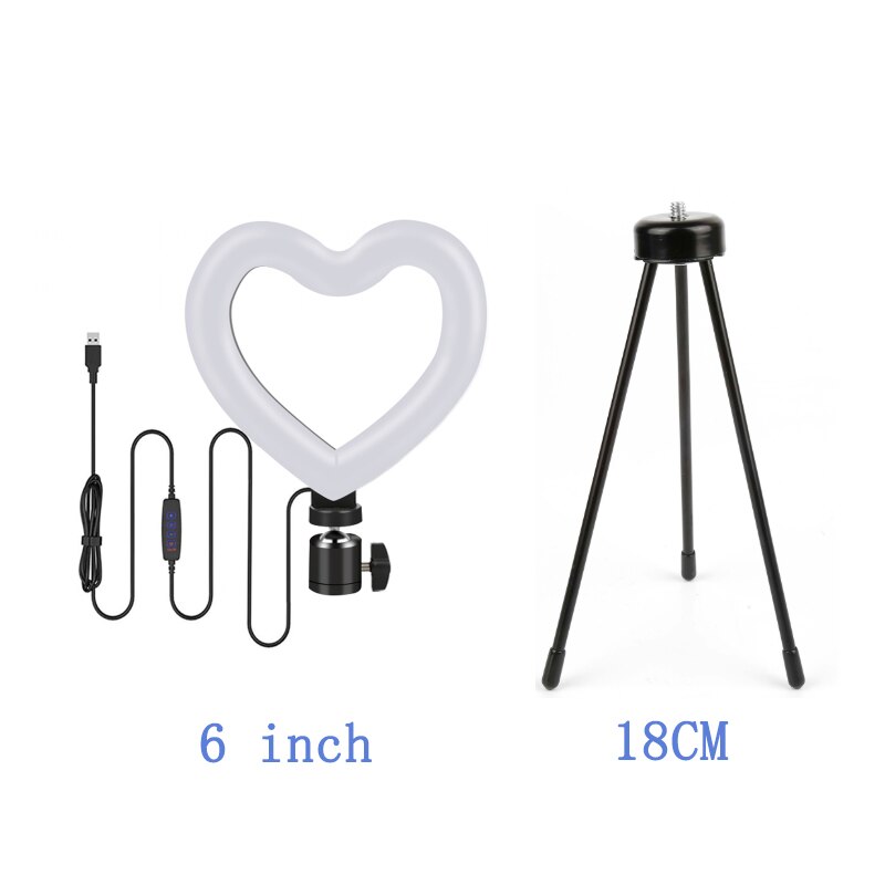 6 zoll Heart-shaped Dimmbar Mit USB Kalt Warm Up LED Fotografie Video Live Lampe Tricolor Füllen Licht: 1 pcs with tripod