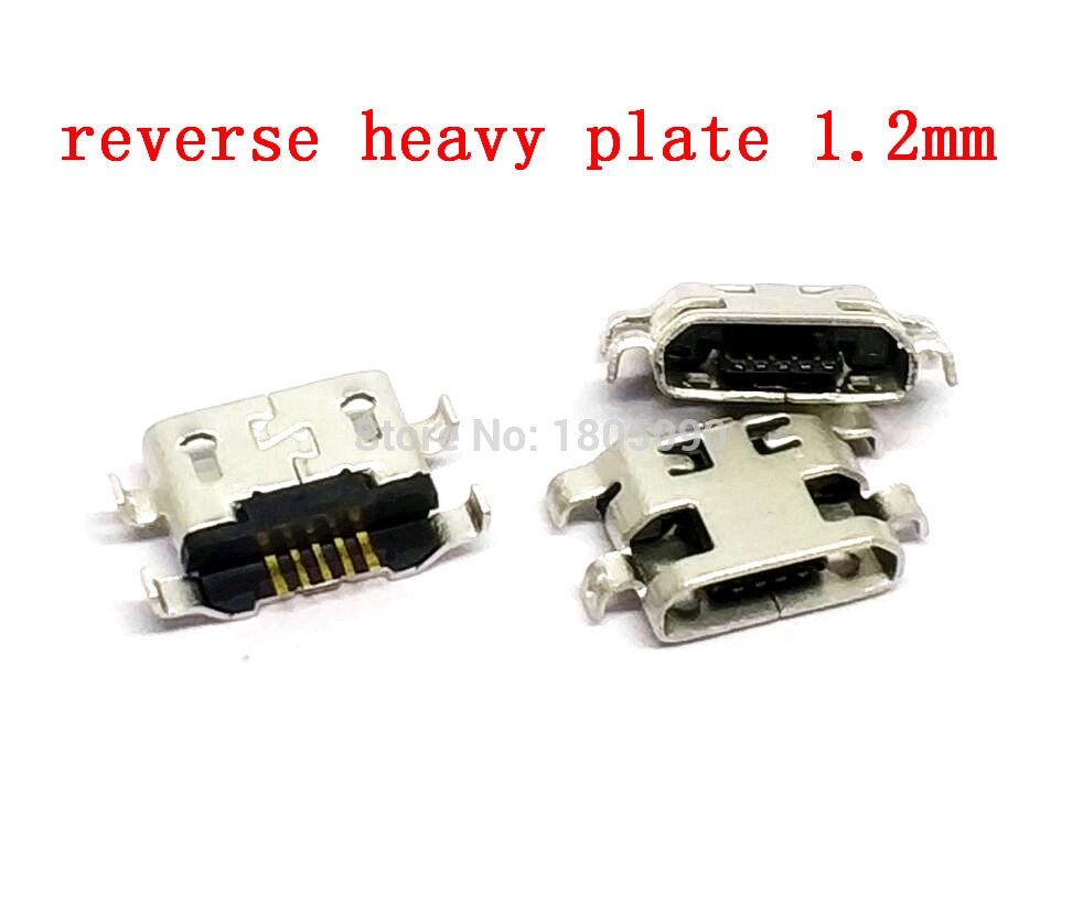 Conector Micro USB de 5 pines para HUAWEI G7, Lenovo y Mini USB, placa inversa pesada de 1,2mm, boca plana sin rizador lateral hembra, 50 Uds.