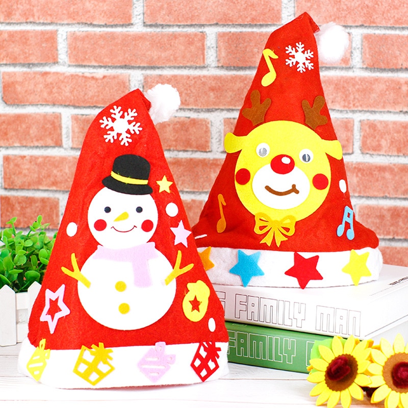 Gorro de Navidad hecho a mano para niños, gorros de Papá Noel no tejidos, juguetes artesanales, para jardín de infantes, Kits de materiales creativos para niños