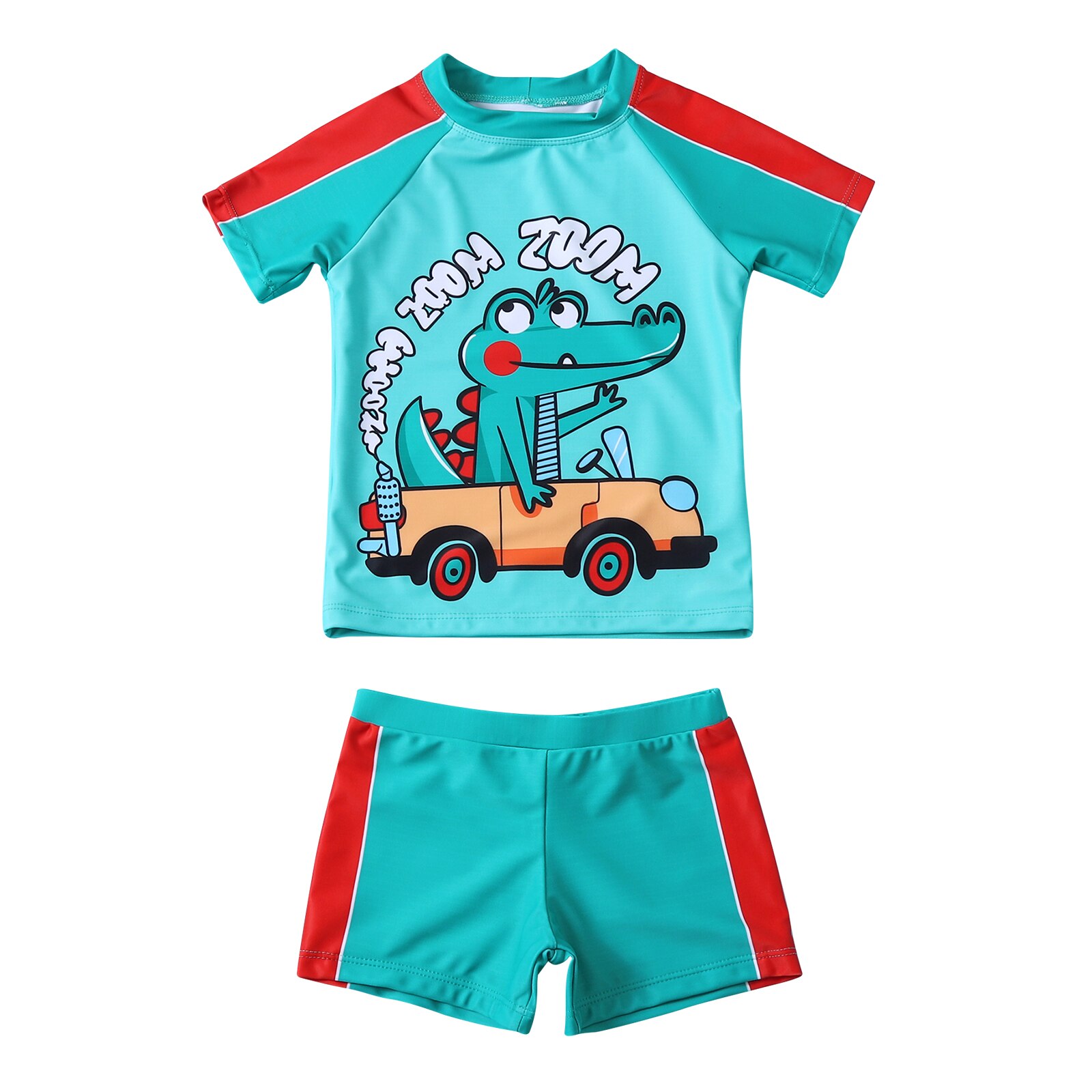 Kawgeett-conjunto de maiô de duas peças, verão, estampa de desenho, infantil, meninos, roupa de banho, manga curta + shorts