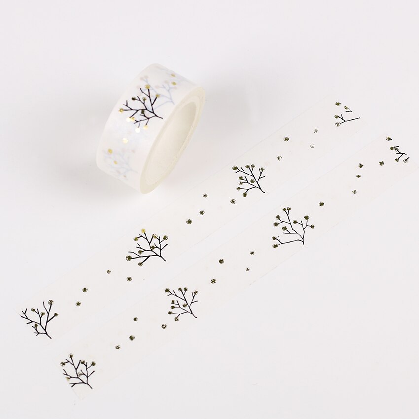 5m gør-det-selv minimalistisk sort hvid tekstureret papir washi tape sølv lille frisk blomster tape dekorativ selvklæbende tape klistermærke tape: Guld d