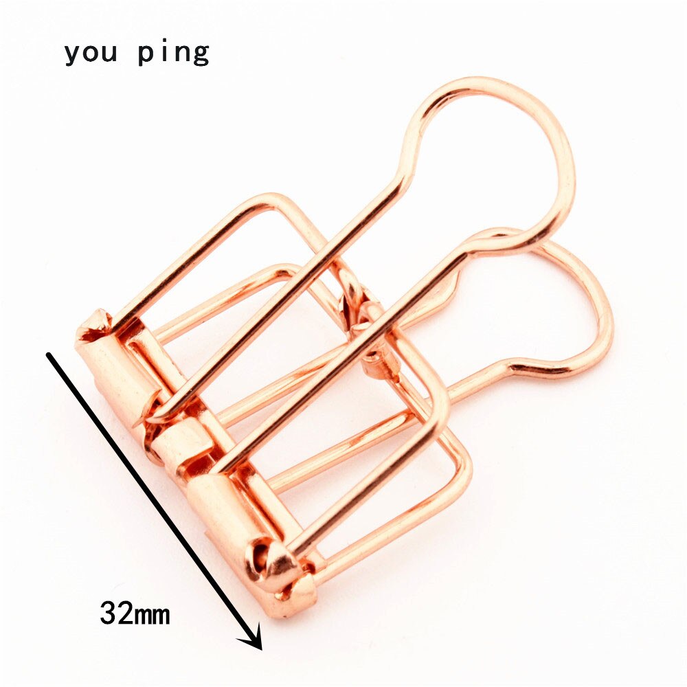Lyx 93 flerfärgad metallpärm klämma klämma papper bokmärke klämmor student skola kontorsmaterial: Rosa guld  -32mm