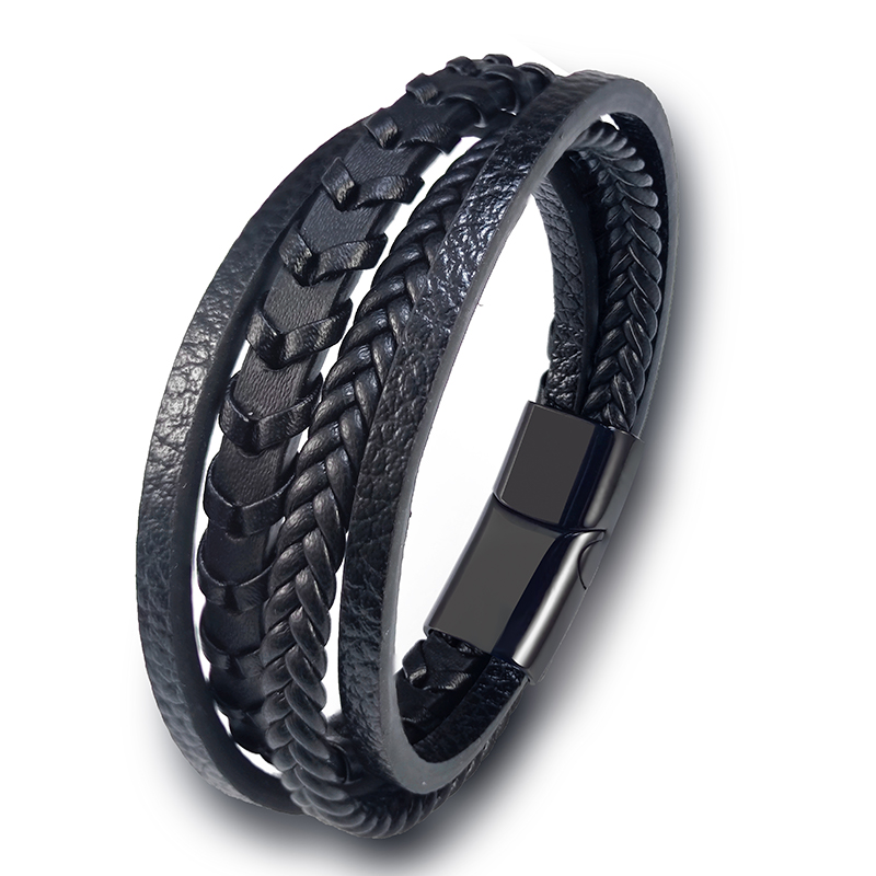 Populaire Multi-layer Hand Gevlochten Lederen Armband Mannen Combinatie Rvs Sieraden Sales Mannen Manchet Armband