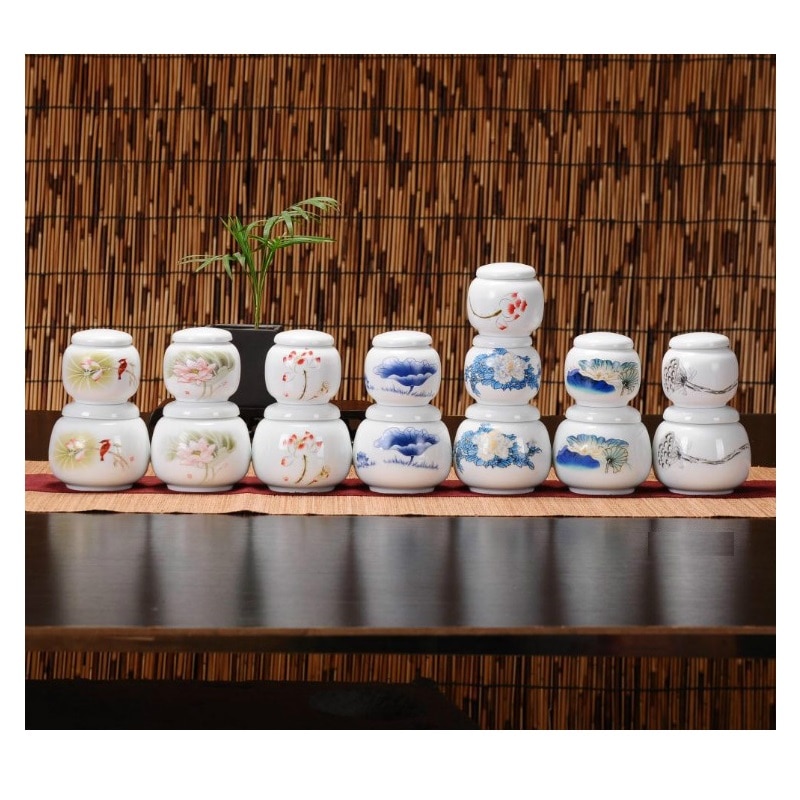 Mini boîte à thé Portable créative en céramique, récipient traditionnel chinois à thé avec motif de peinture chinoise