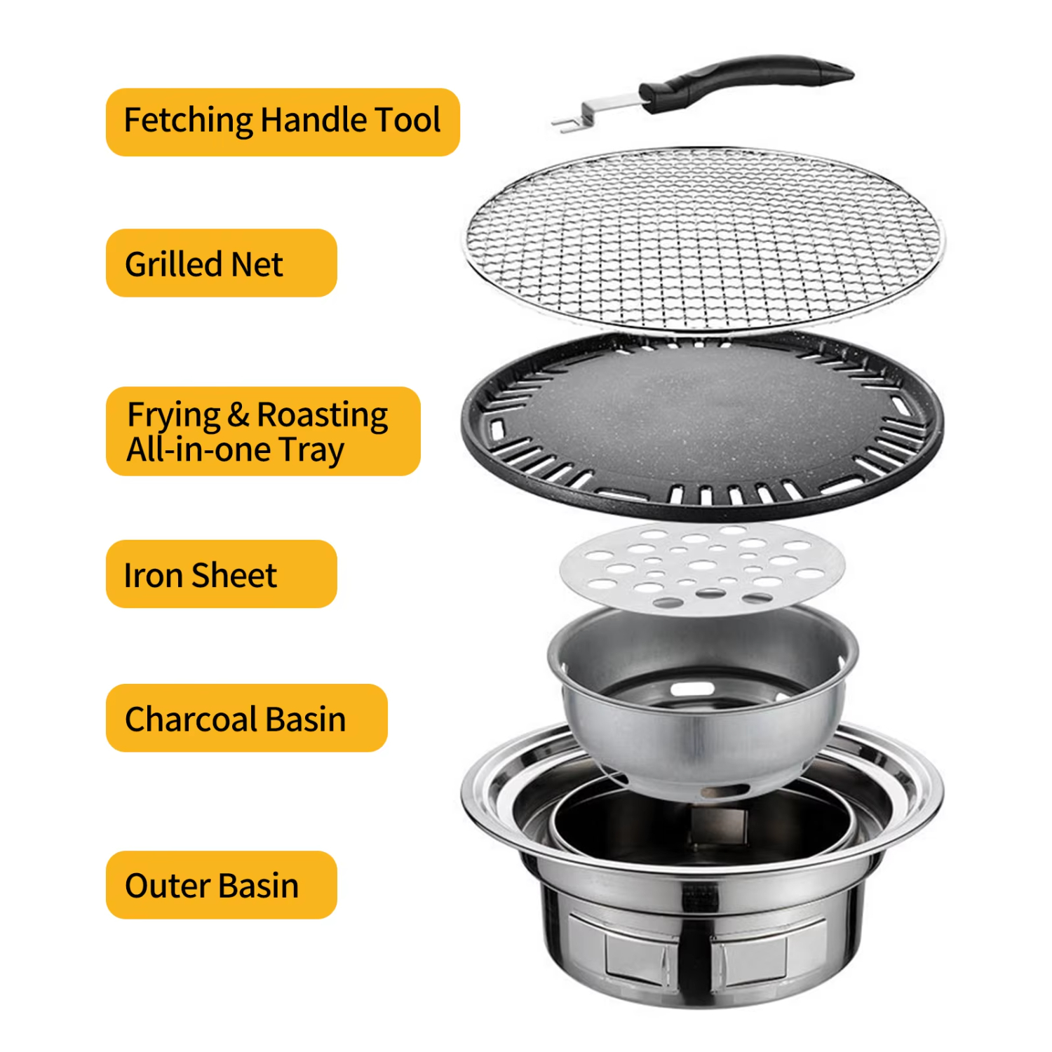 13 -zoll-koreanischer bbq-grill, multifunktionaler holzkohlegrill, runder campinggrill, tischgrill, smokergrill, grillnetz