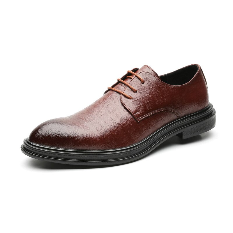 Leren schoenen heren brogues schoenen zachte pu zakelijke schoenen casual herenschoenen zwart bruin  ka2406: Bruin / 8