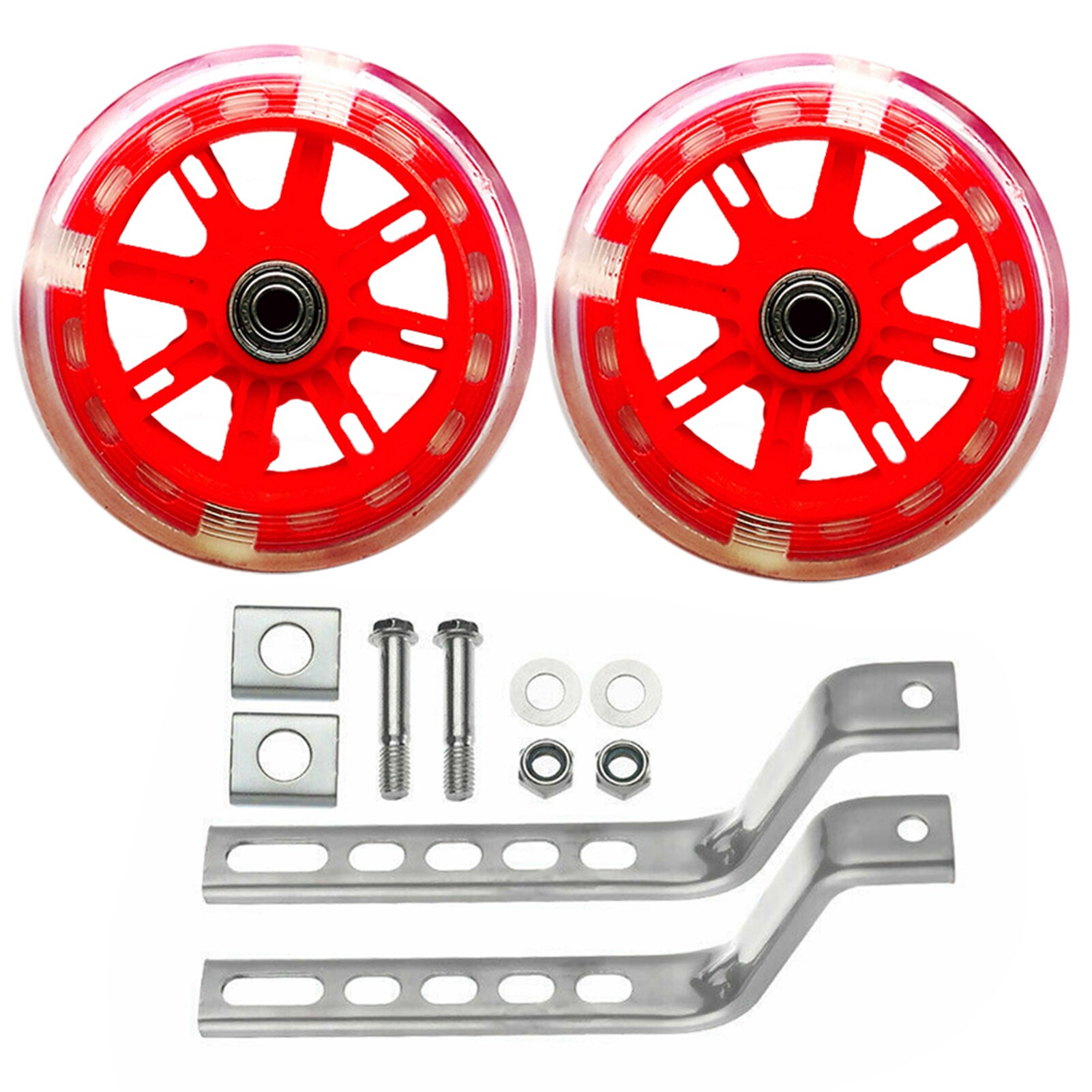 Ruedas auxiliares de entrenamiento para bicicleta, accesorios silenciosos para niños, luz LED multicolor de equilibrio, seguro, fácil de instalar al aire libre, 1 par: Rojo