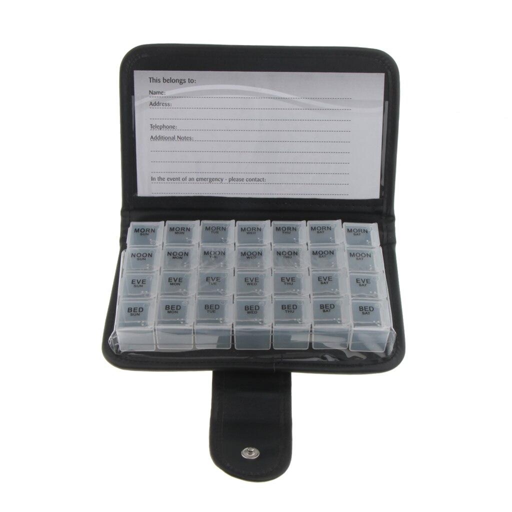 7 dages rejse 28 rum læder pung pille arrangør æske medicin arrangør med pille etui