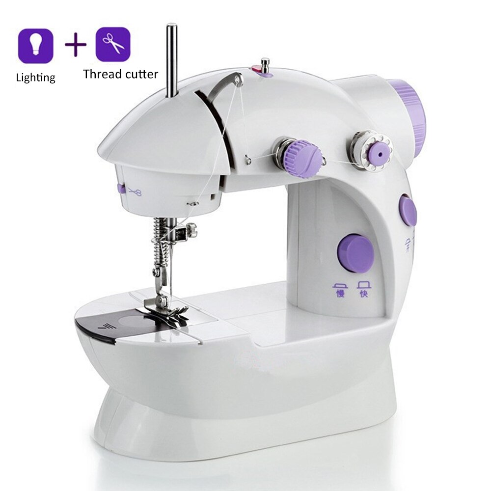 Electric Mini Sewing Machine With Light 2 Sppeds Portable Household Tailor Handheld Machine Home Tread Rewind Sewing Stitch Set