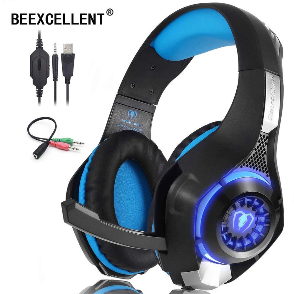 Beexcellent Stereo Gaming Headset Casque Deep Bass Stereo Game Headphone with Mic LED Light for PS4 Phone PC Laptop Gamer: Blue Version