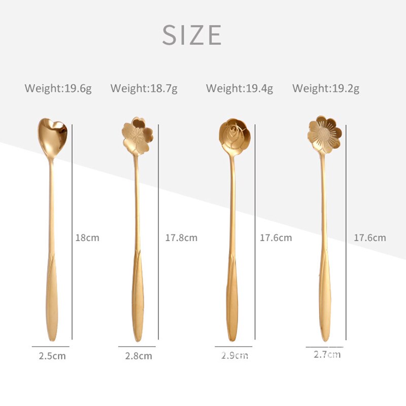 1Pcs Silver/Gold Long Handle Drink Tableware Vintage Teaspoons Mixing Spoon Kitchen Accessories 410 Stainless Steel