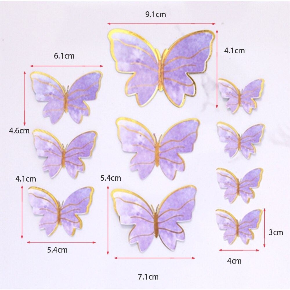 10pcs Cake Toppers Decoration Handmade Painted Pink Butterfly Topper For Wedding Birthday Party Baby Shower Baking Supplies: purple