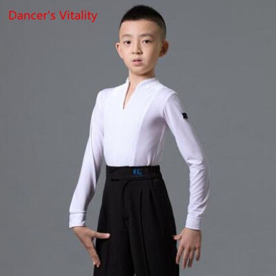 Latin Dance Boy Praktijk Kleren Herfst En Winter Stand Kraag Pak Kind Dansen Concurrentie Training Kleding: WHITE / Xxxl