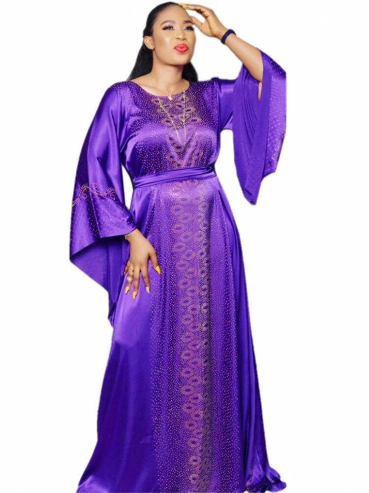 Retro Islamic African Dresses For Women Dashiki Dress Silk Beading Muslim Long Dress Maxi Dress Lady Robe