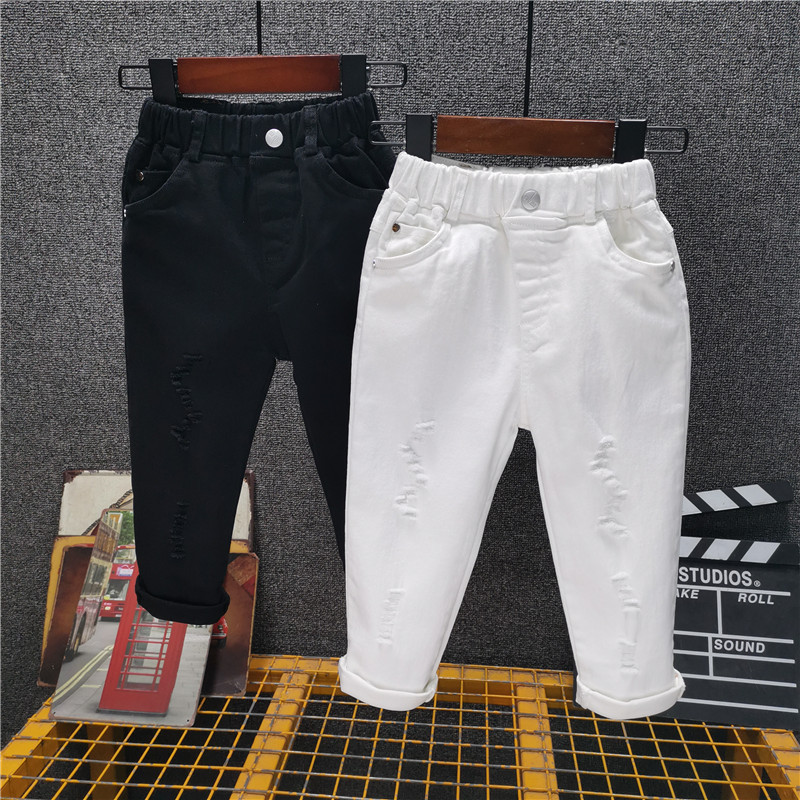 Vaqueros blancos rotos para niños, ropa de calle para bebés,