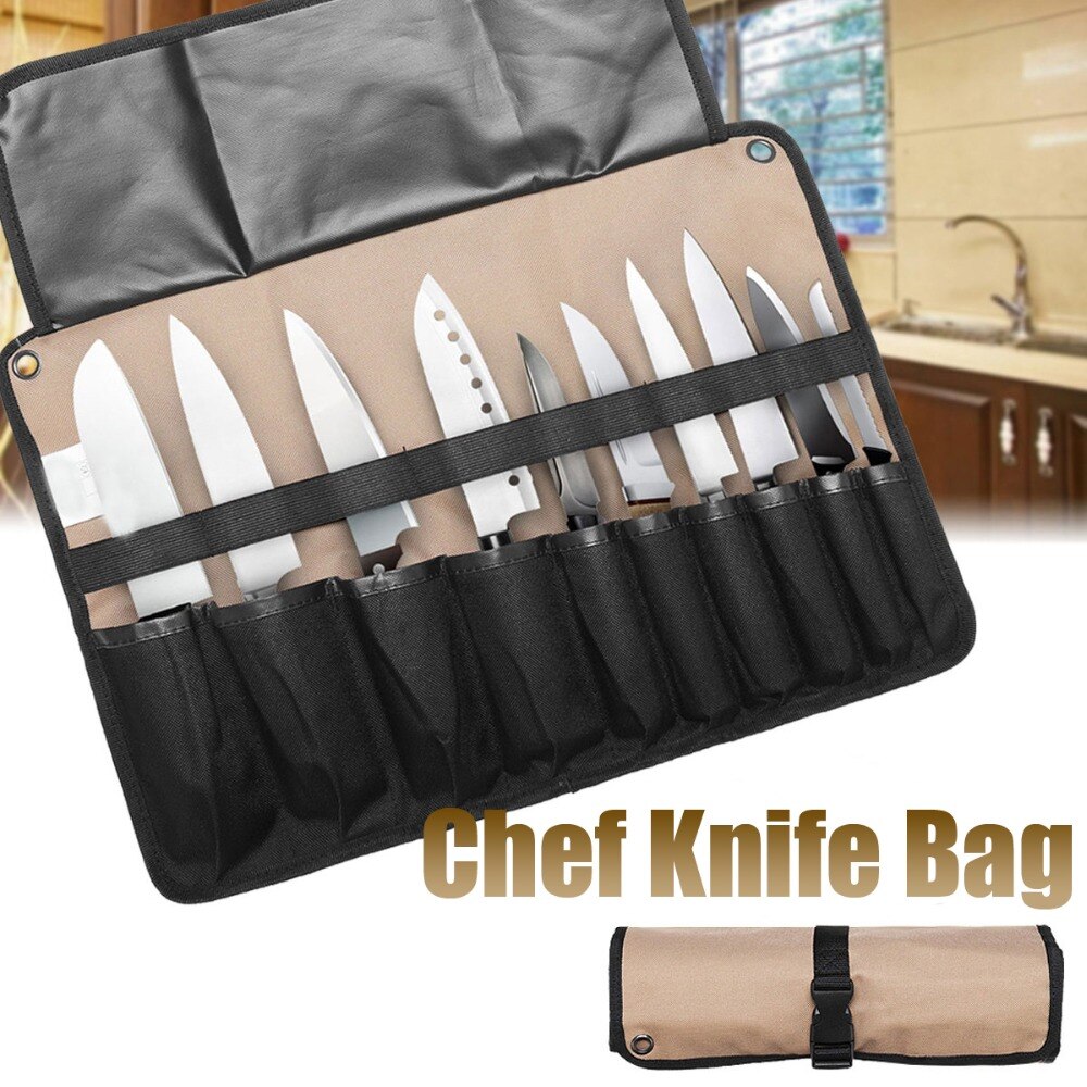 Kaffe bærbar kok knivpose rulletaske taske køkken madlavningsværktøj bærbar opbevaringspose 10 lommer i haven