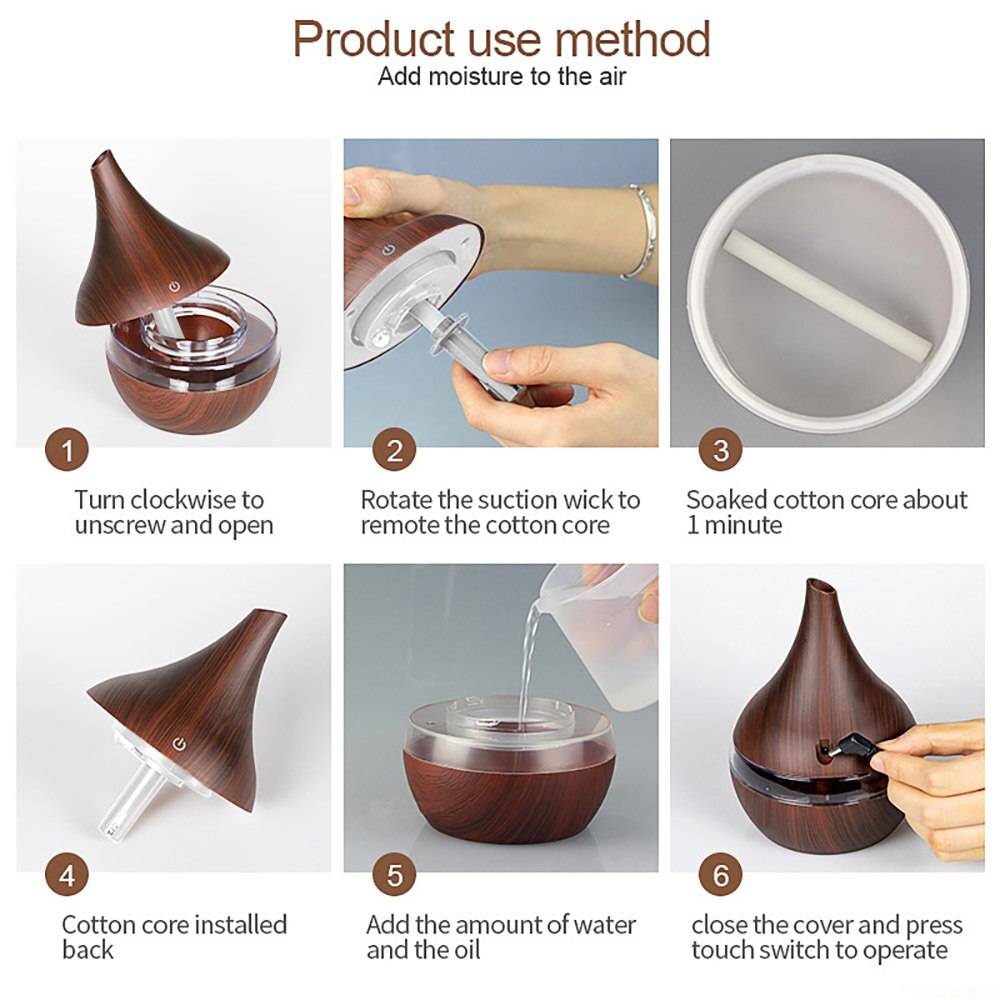 Essentiële Olie Diffuser 300Ml Usb Luchtbevochtiger Houtnerf Met 7 Kleur Led Verlichting Voor Thuis En kantoor En Auto