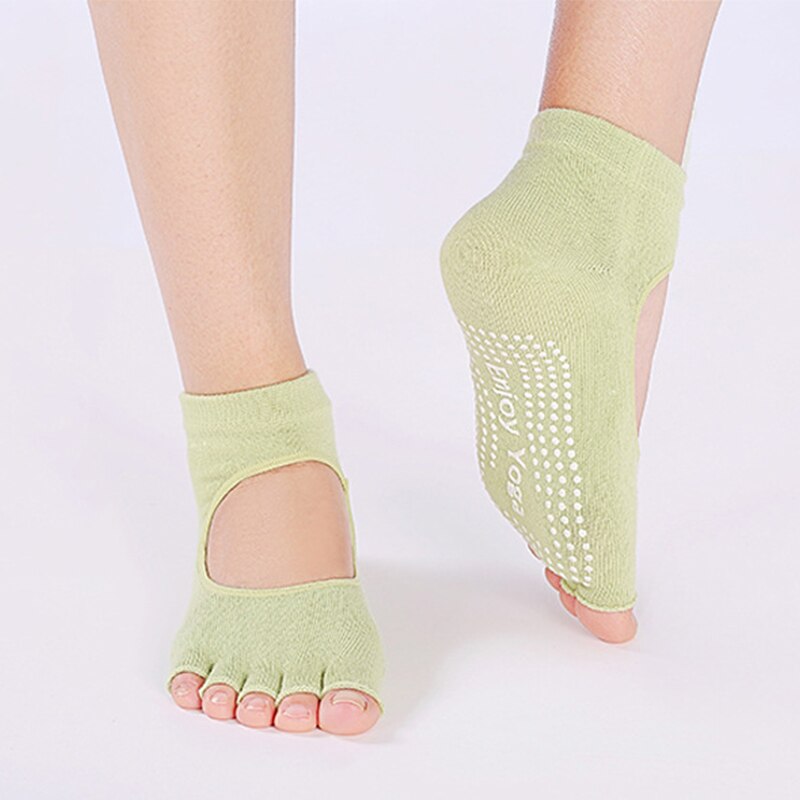 Calcetines cortos de Yoga sin espalda con cinco dedos, Calcetines antideslizantes de secado rápido con 5 dedos, para Fitness, deporte, Pilates, calcetín de Ballet, calcetines de algodón para Gymwear: green