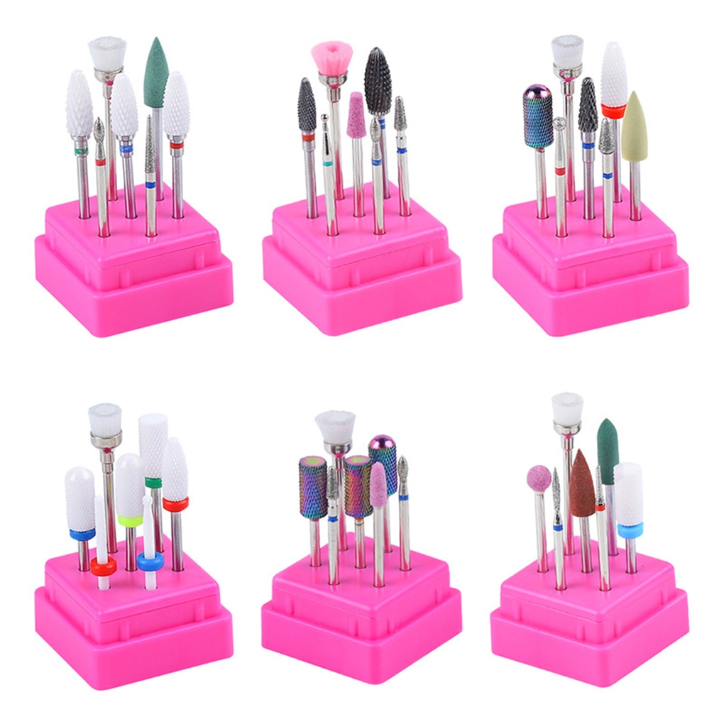 7 unids/set brocas de cerámica para uñas caja de acrílico fresadora máquina de manicura limas de uñas eléctricas herramienta de Arte de uñas