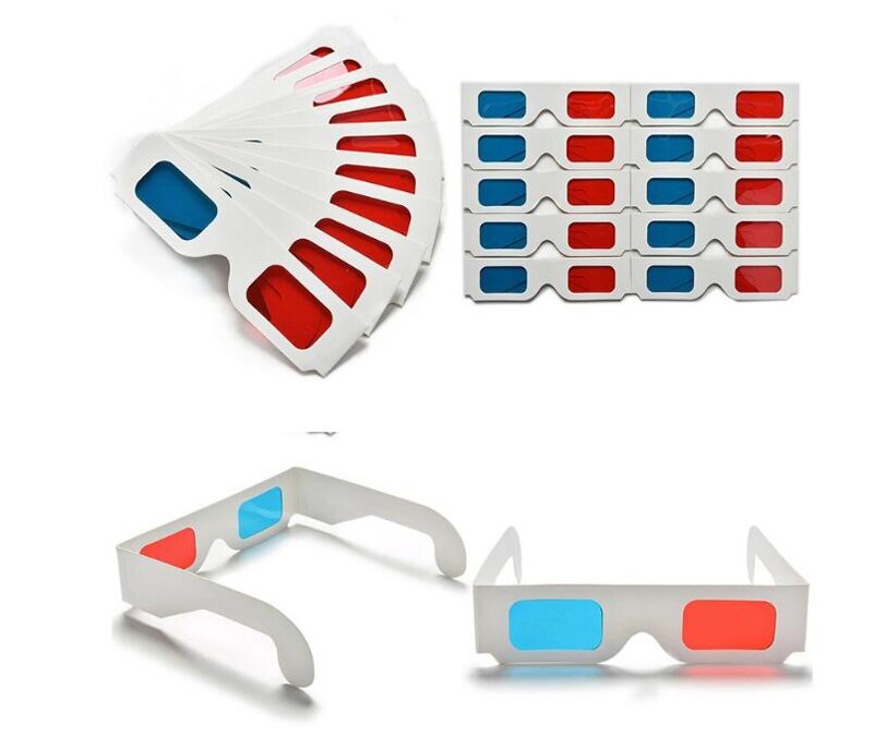 Bulk Price 100 pairs/lot Universal Paper Anaglyph 3D Glasses Red/Blue 3D Glasses with independent packing