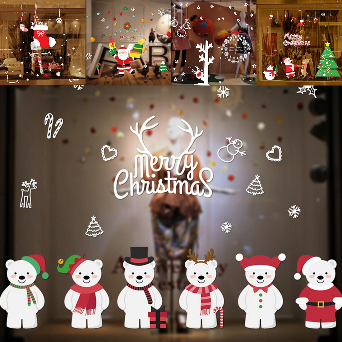 16 Styles Merry Christmas Window Glass PVC Wall Sticker DIY Snow Town Wall Stickers Year Home Decal Christmas Decoration