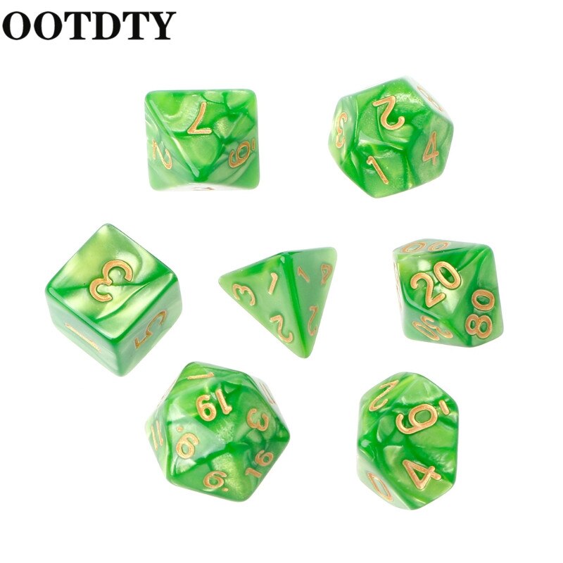 OOTDTY 7 pièces dés polyèdres numéros d'or pour Dragon Pathfinder D20 D12 2xD10 D8 D6 D4 jeu polyèdre dés: green