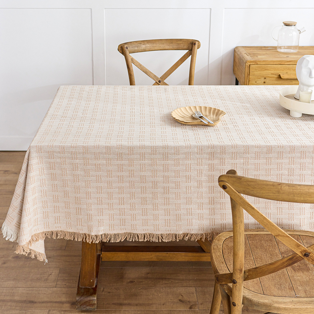 Katoenen linnen tafelkleed Rustieke boerderij vierkante tafelkleden Jute tafelhoezen met kwastje voor keuken dineren picknick bruiloft