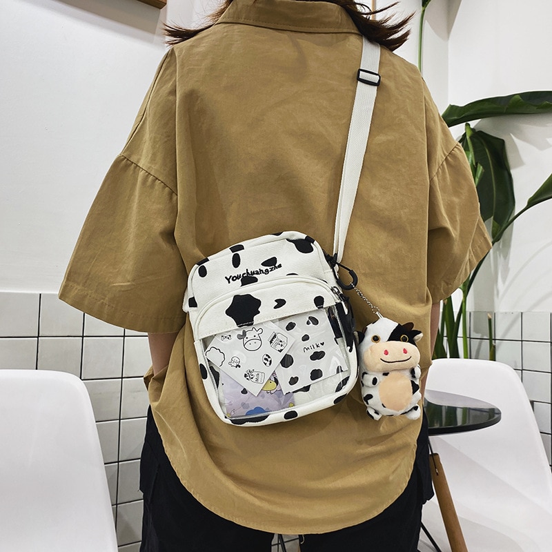 Cow print canvas crossbody taske til kvinder fritid original messenger bag kvinders skuldertaske telefonpung