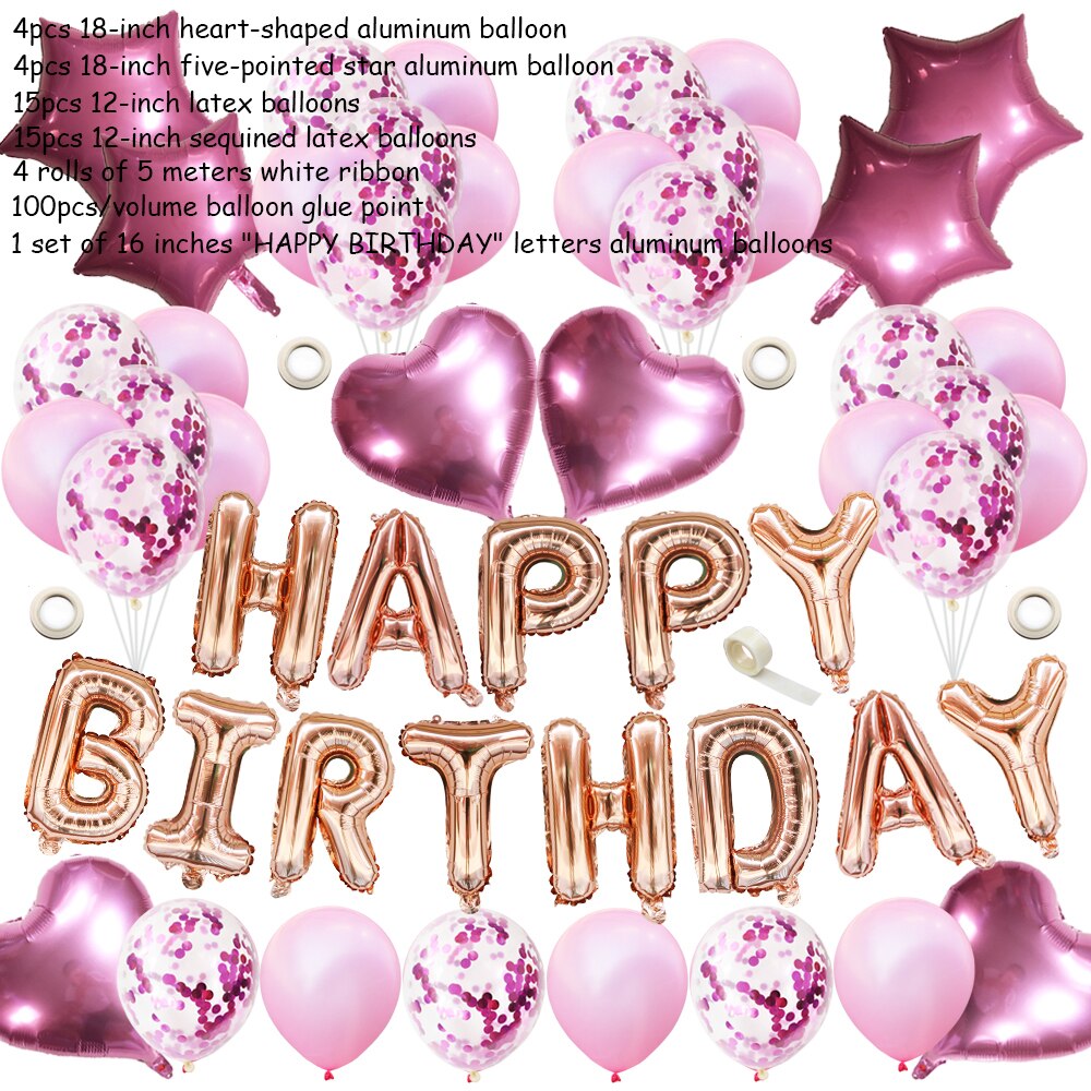 1Set lettre joyeux anniversaire ballon fête d'anniversaire décoration enfants événement fournitures ballons d'air bébé douche feuille Balon Alphabet: Pink combination-4