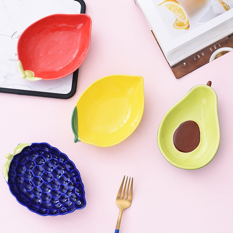 Ceramic Huge Avocado Strawberry Fruit Shape Salad Plate Snack Tray Bowl Dish Blueberry Lemon Dessert Plates Tableware Supplies