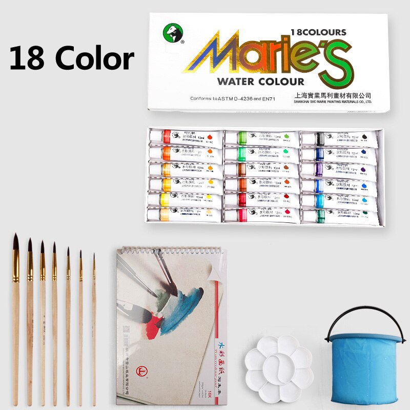 Marley Watercolor Gouache Pigment Set for Beginners Non-Toxic Washable 12/18/24/36 Colors Tubular Child Student Paint 12ml: 18 Color