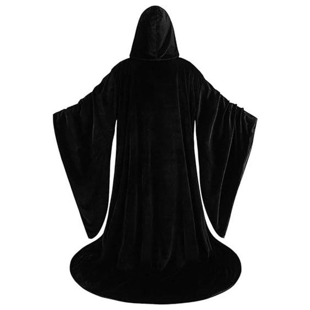 Costume da mantello con vestaglia nera medievale di Halloween Costume da prete per adulti Cosplay con cappuccio e mantello allentato spaventoso e spettrale per bambini e donne
