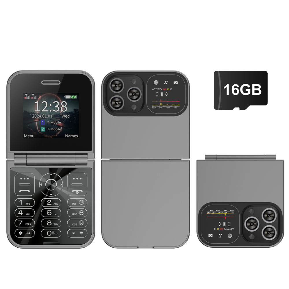 SERVO Classic Small Flip Teléfono móvil 2G Tarjeta SIM dual Lista negra Velocidad Dial Pantalla de 2,0" 180 ° Teléfonos móviles con botón plegable Nueva actualización: Gris