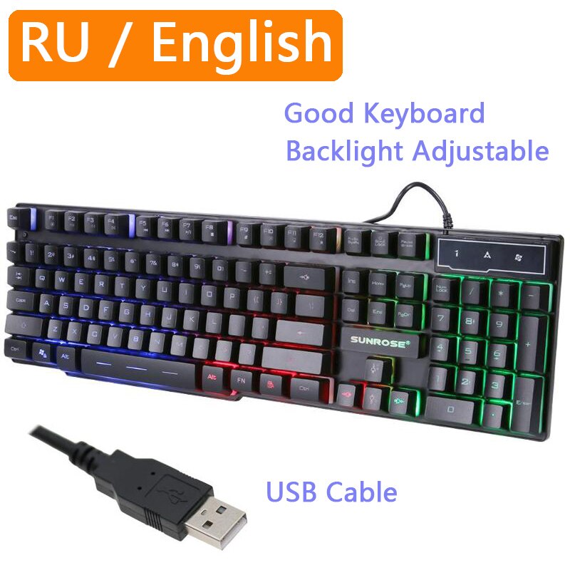 Keyboard With Backlight RGB Waterproof Mechanical Keyboards Feeling Gaming Russian Gamer PC Computer LED 104 Keys Standard USB