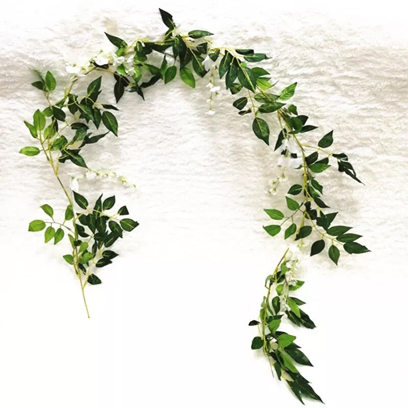 2M Wisteria Kunstbloemen Wijnstok Krans Bruiloft Boog Decoratie Nep Planten Gebladerte Rotan Trailing Faux Bloemen Klimopmuur: WHITE
