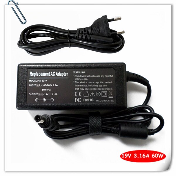 60w ac-adapter batterijlader voor samsung  n150 n145 r478 r480 r523 r538 r540 r580 r730 r780 laptop stroomkabel 19v 3.16a