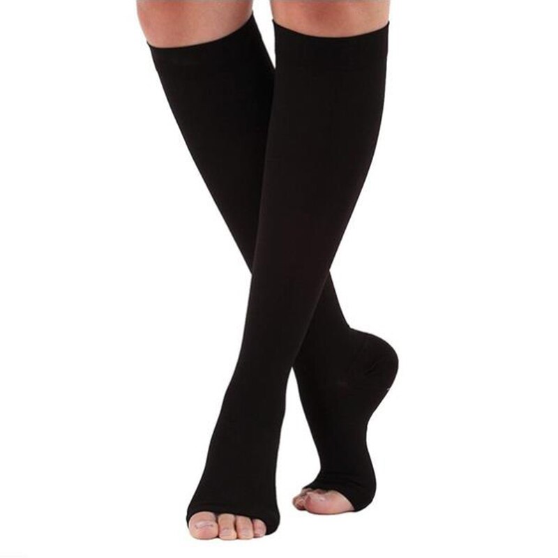 S-XL Elastic Open Toe Knee High Stockings Varicose Veins Treat Shaping Graduated Pressure Stockings Calf Compression Stockings: BK2X