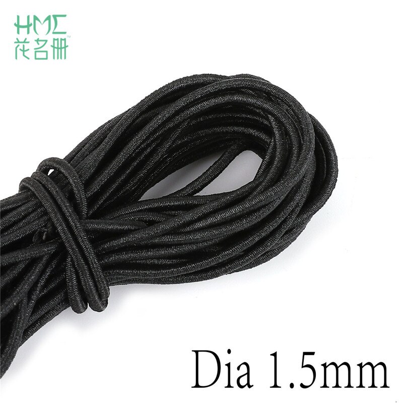 2m/ tasker 1/1.5/2/2.5/3/4/5mm sort rund tråd ledning elastisk bånd elastisk reb gummibånd elastisk line gør-det-selv sytilbehør: 1.5mm
