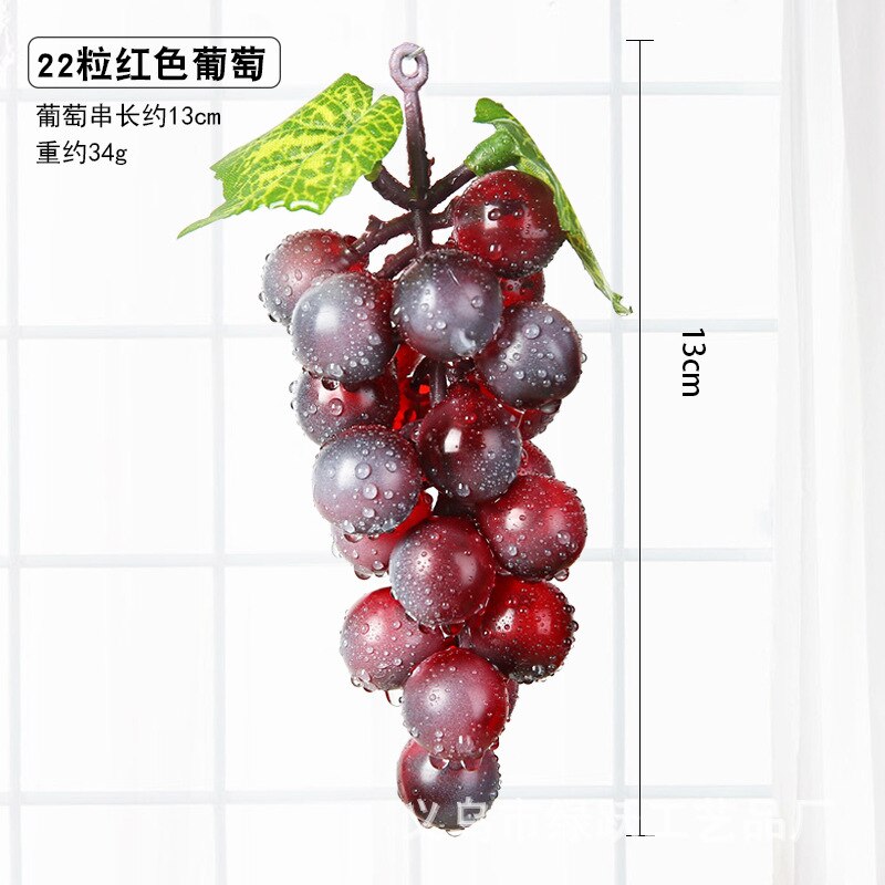 Real Touch Kunstmatige Fruit Druiven Plastic Nep Bladeren Kerst Huis Tuin Bruiloft Decoratie Voedsel Fotografie Props: 22 Heads Red