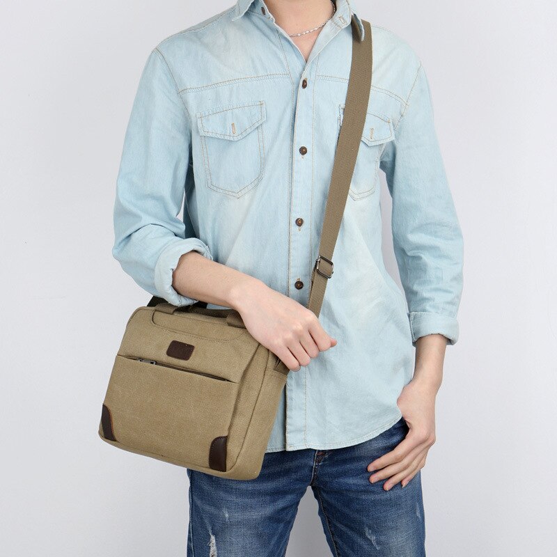 Stijl Heren Handtas Eenvoudige Business Crossbody Tas Toevallige Retro Canvas Aktetas Mannen Lederen Laptop Tas