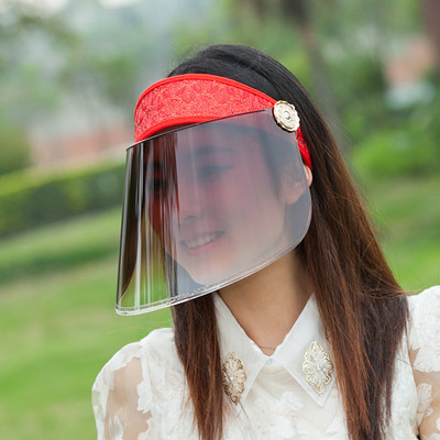 Zomer Uv Bescherming Faceshield Vacuüm Top Zonnehoed Outdoor Riding Cap Bescherming Zon Bescherming Splash En Botsing: red
