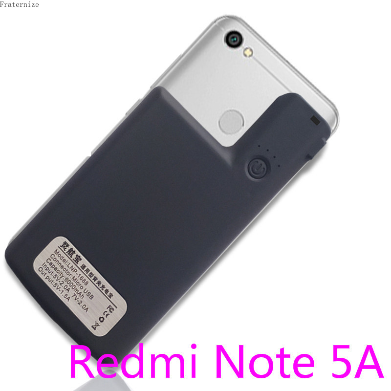 For Xiaomi Redmi Note 4 4XExternal battery charger case Portable power bank For Xiaomi Redmi Note 5 5A charging Cover Global: Redmi Note5A-Black