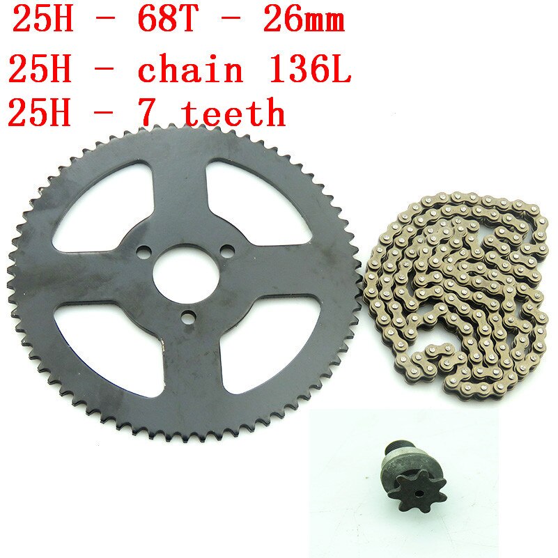 Mini Moto Drive System 25H 136/146 /158 links loops Chain with Rear Sprocket 68T 26mm For 47cc 49cc Mini Pocket Bike ATV quad: 136L chain set