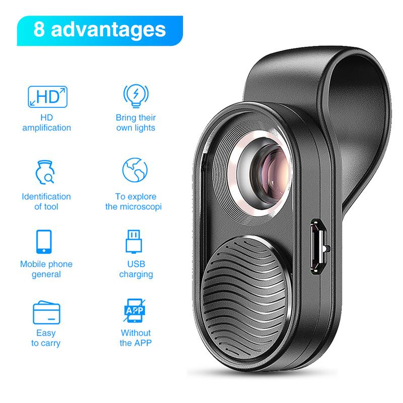 APEXEL 100X Microscope Lens Micro Len High Magnification LED Light Microscopes For iPhone Smartphones Lab Work Jewelry Appraisal